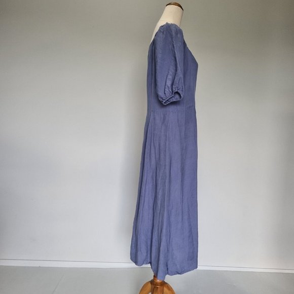 Princess Highway Celeste Blue Linen Blend Puff Sleeve Midi Dress Size 14 - Picture 4 of 8